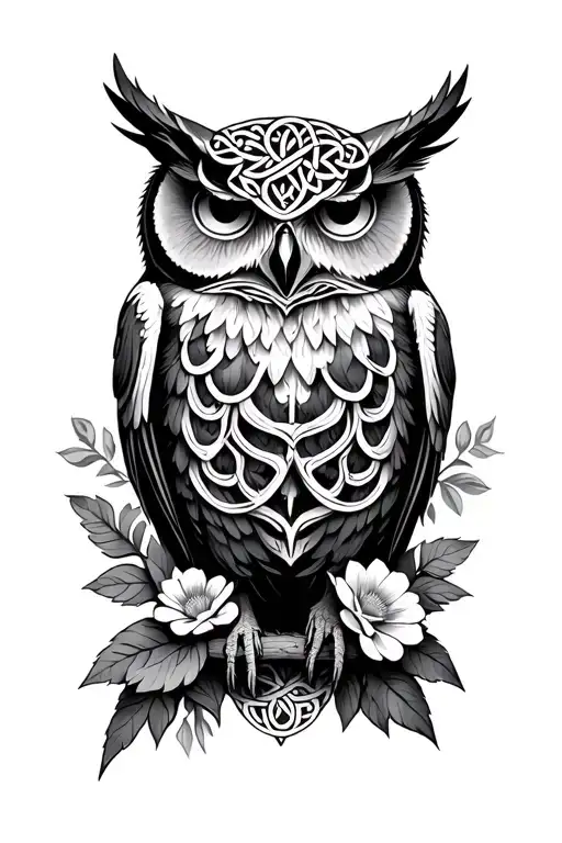 Celtic Pagan Druidic Skulls Flowers Snakes Lace Type Owl Perched