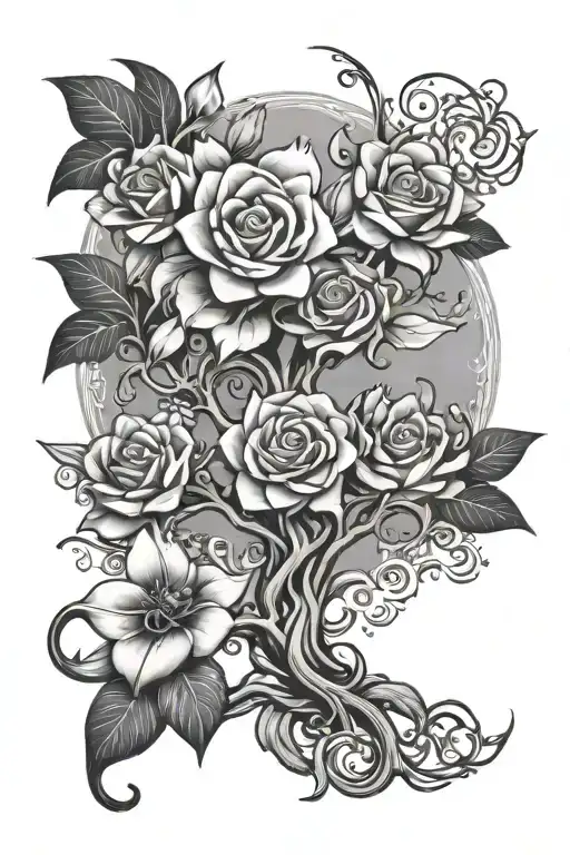 Tree Of Life With Rose And Lilly's Mandala