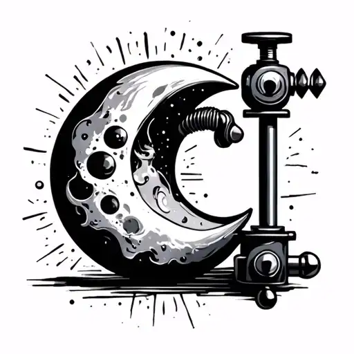 Moon Crescent And Tattoo Machine