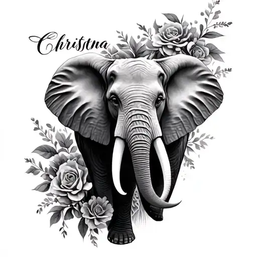 Christina In Cursive With Elephant Head On Side