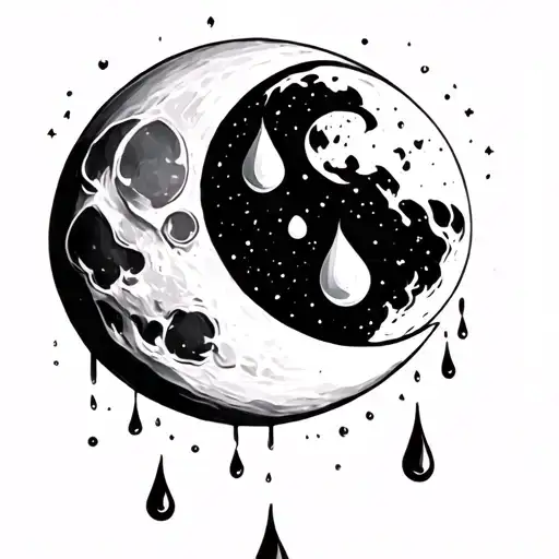 Moon And 3 Rain Drops