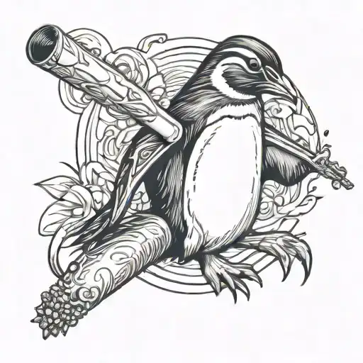 Penguin Holding A Joint Being Rolled