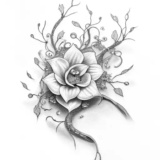 A Delicate Vine Of Flowers Intertwined With Crystal Shards