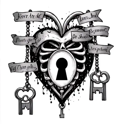 Heart With A Skeleton Keyhole Im Center With 6 Kids Names Hanging As Skeleton Keys
