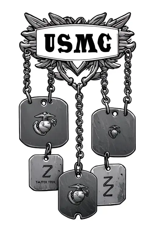 Usmc With Dog Tags Hanging With Name Written