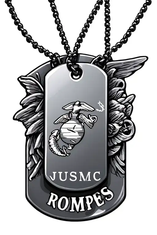 Usmc With Dog Tags Hanging With Name Written
