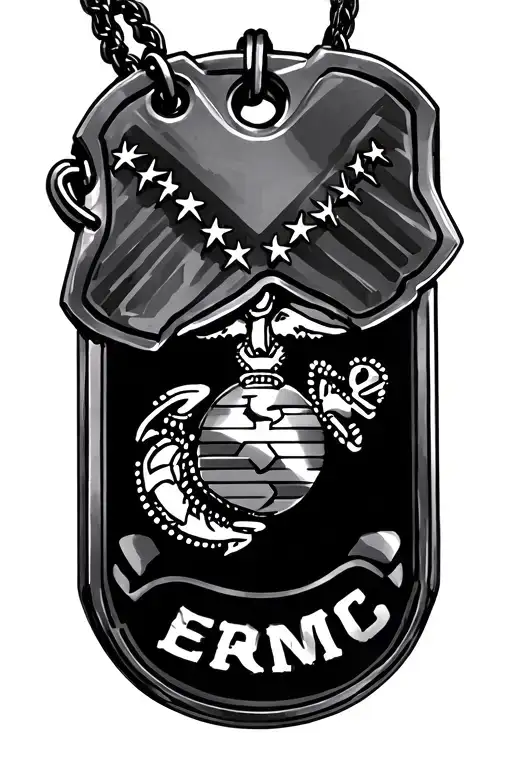 Usmc With Dog Tags Hanging With Name Written