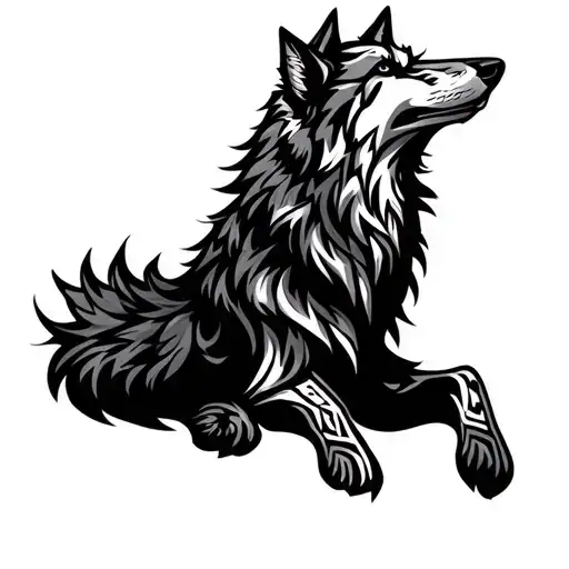 Wolf Outline With Tribal
