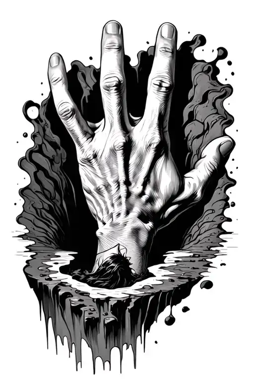 A Hand Where There Is A Man On The Edge Of A Deep Hole That Goes Down Through The Hand