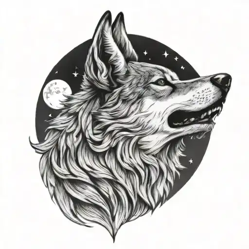 Iberian Wolf Howling At The Moon