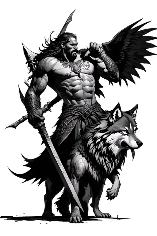 Saxon God Of War Fighting A Wolf