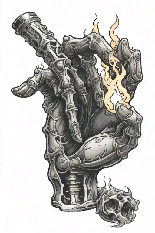Skeleton Hand Passing A Flaming Torch Upwards To A Human Hand