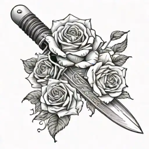 Knife With Roses Wrapped Loosely