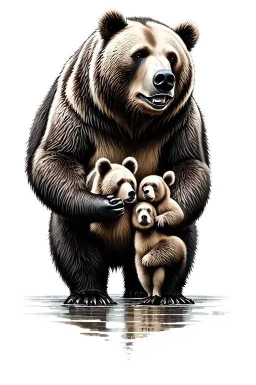 Grizzly Bear Watching Over His Family Members