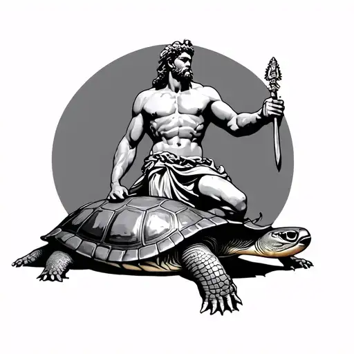 Poseidon God Stepping On A Turtle