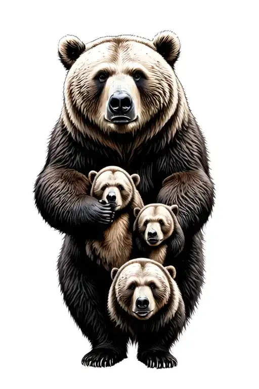 Grizzly Bear Watching Over His Family Members