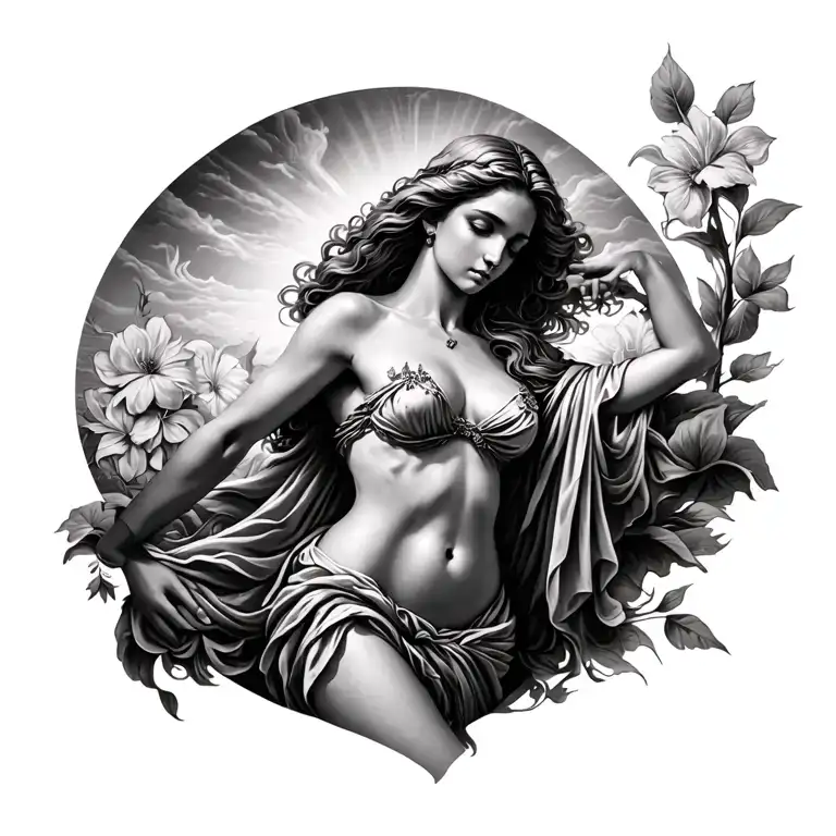 Full Back Tattoo Of A Sexy Aphrodite Emerging