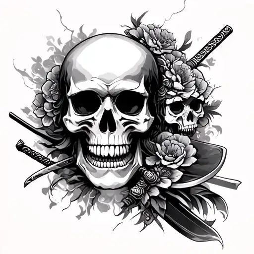 Japanese Inspiration Skulls And Samurai Full Arm Sleeve