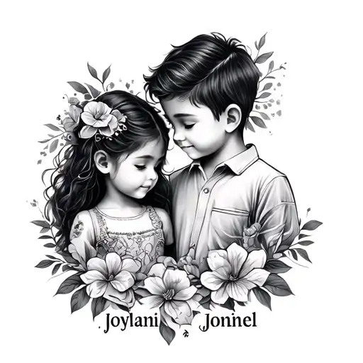 Tattoo Dedicated To Son And Daughter With The Names Joylani And Jonael