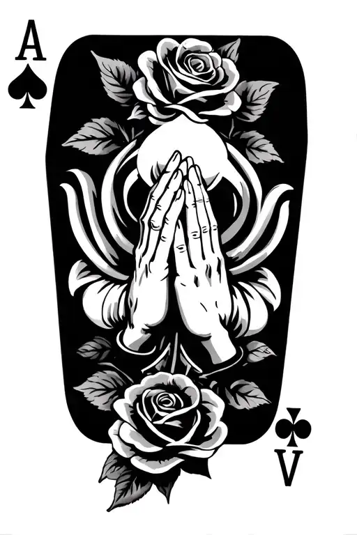 Ace Of Spades With Roses And Praying Hands