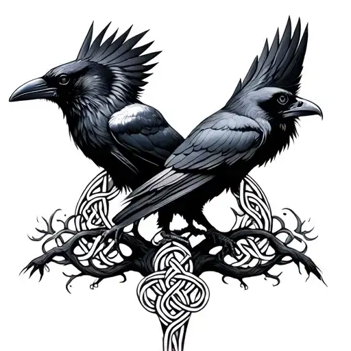 Celtic Tree With Ravens Either Side