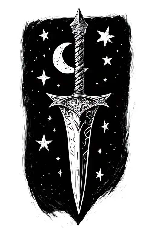 Small Dagger With Moon And Stars Surrounding