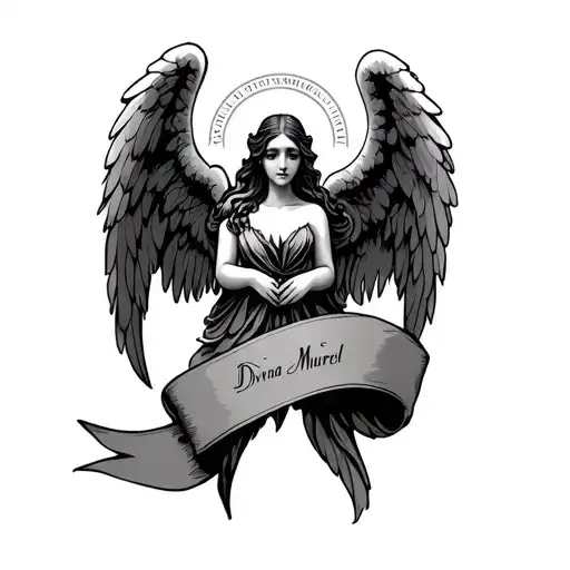 Angels Holding A Ribbon With Divina Muriel Written On It