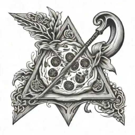 An Intricate Pizza Slice Design Incorporating Hunting Elements Like A Bow And Arrow