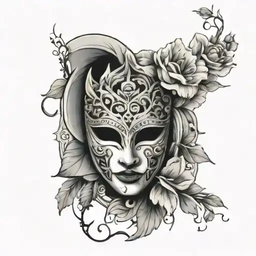 A Hand Holding A Broken Theater Mask And There Are Flowers Around It