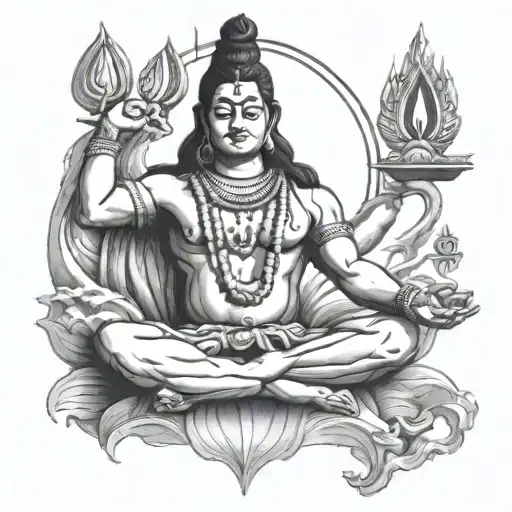 Lord Shiva Doing Meditation At Sides Of Their Status
