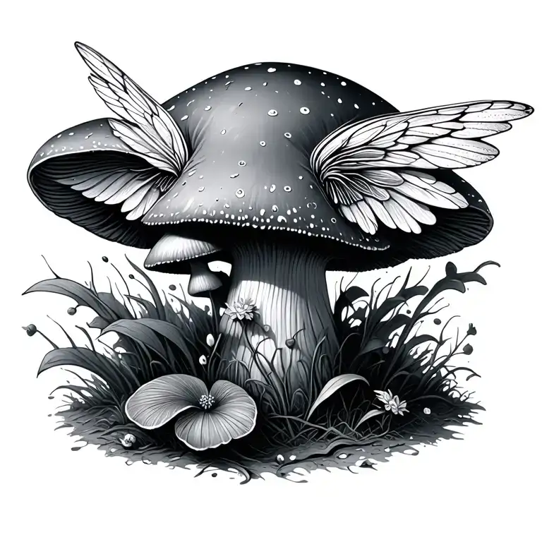 Small Fairy Elegant Wings On A Mushroom