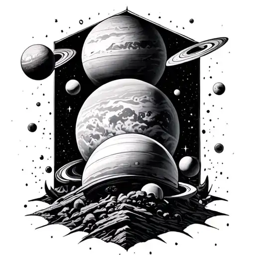 Metratons Cube With Planets Back Tattoo Design