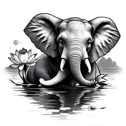 Elephant Holding Lotus Towards Sky Tonight All