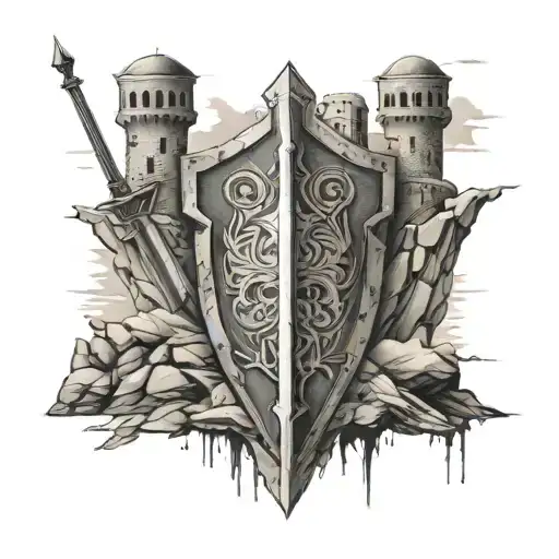 Shield And Sword And Tower And Fortress And Rocks And Geology