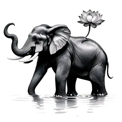 Elephant Holding Lotus Up Towards Sky Tonight All