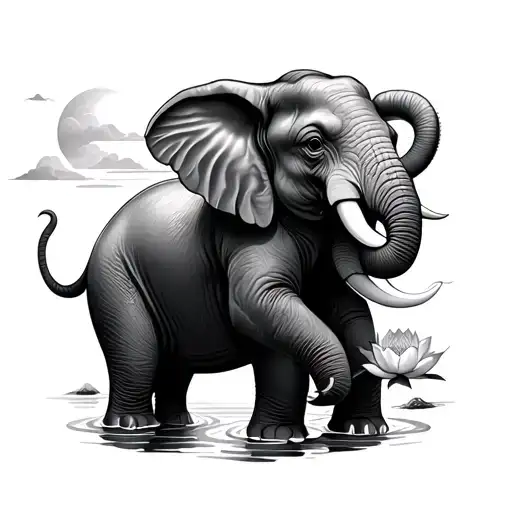 Elephant Holding Lotus By Trunk Towards Sky Tonight All