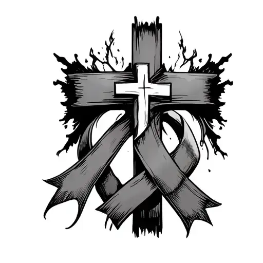 Three Crosses With Lung Cancer Ribbon Wrapped Around The Middle Cross