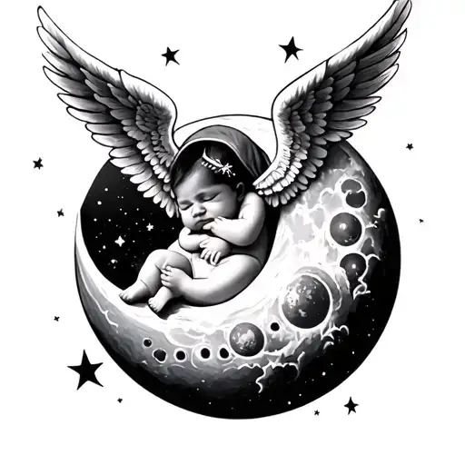 Baby With Wings On The Moon