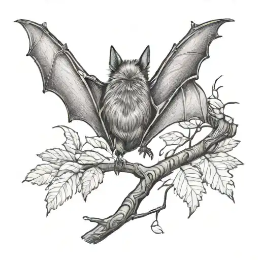 Bat From Behind Resting On A Branch