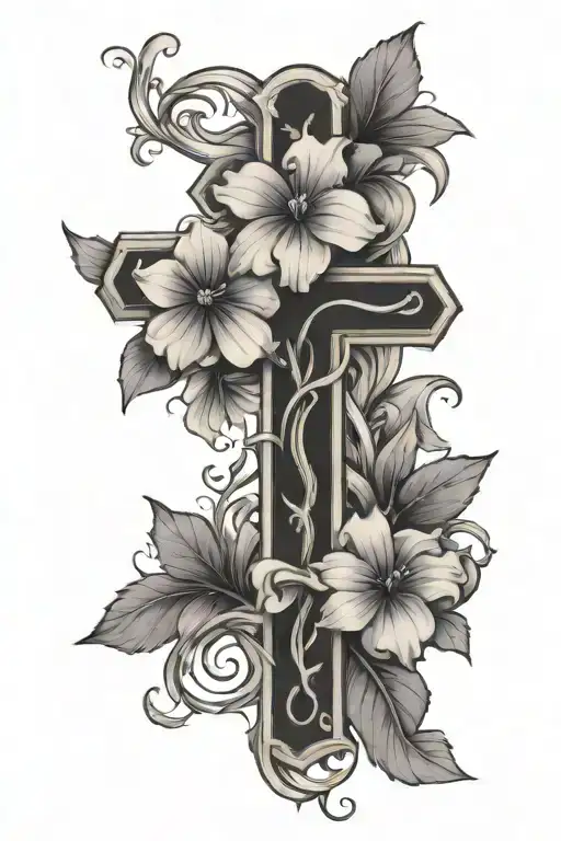 Cross With Violet Flowers Intertwined