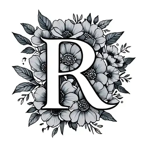 Letter R Fineline Floral Simle