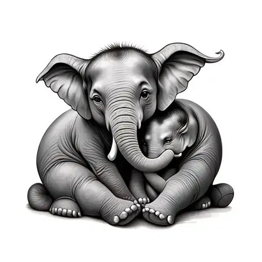 Two Elephant Babys Resting At Heart