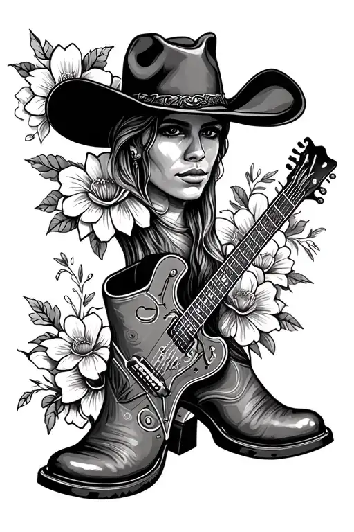 Cowboy Hat Boots Guitar Flowers