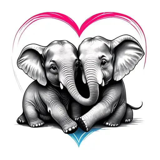 Two Elephant Babys Resting At A Heart