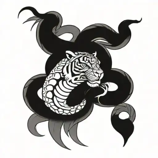 Snake On The Neck Right Side And Gray Tiger