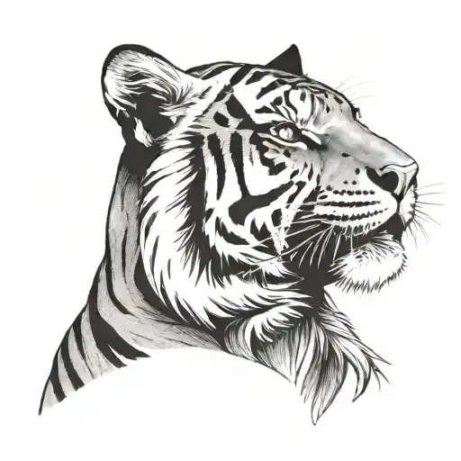 Gray Tiger On The Neck Right Side