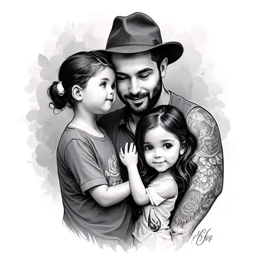 Dad With Children And Daughter