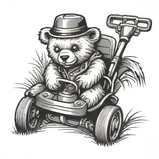 Teddy Bear Pushing Lawn Mower