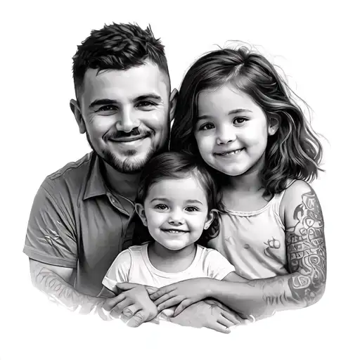 Dad With Two Children And A Daughter