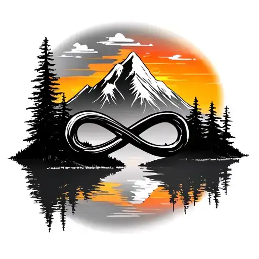 Infinity Symbol In A Mountain With Trees Colors Sunset